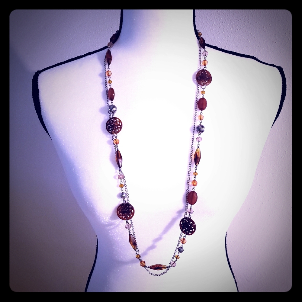 Charming Charlie Brown Beaded Necklace 32"